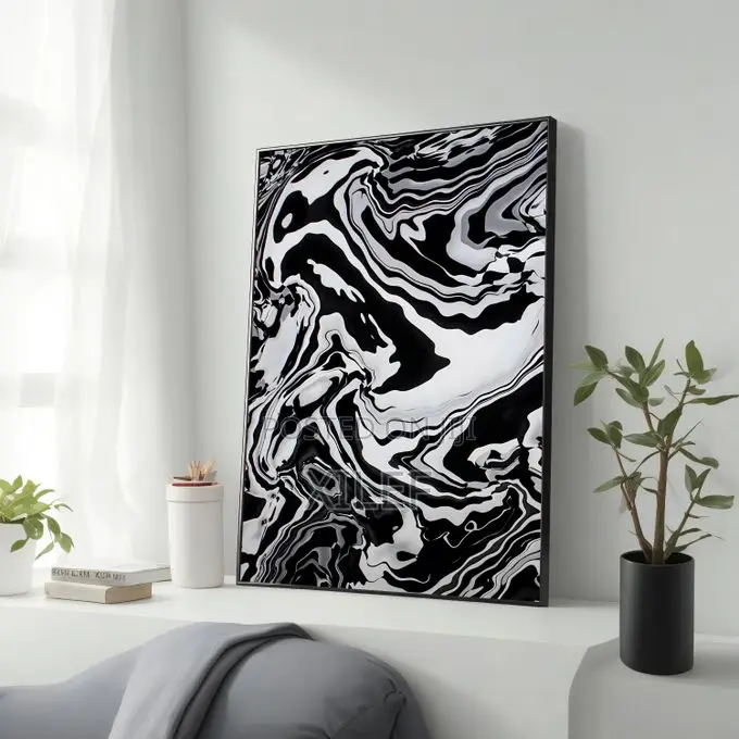 Black White Marble | Wall Art Portrait for Hotel or Airbnb