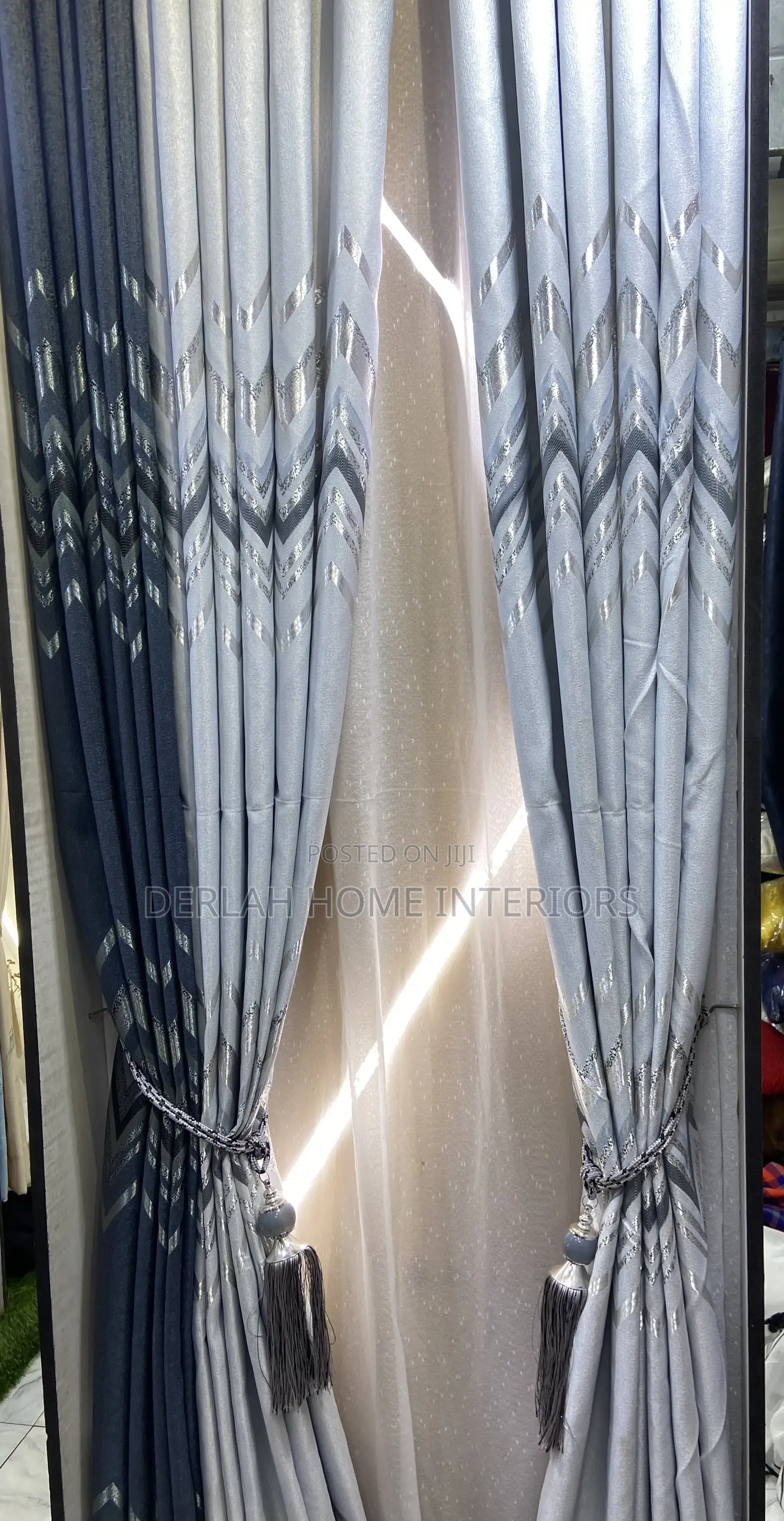 Dark Grey Zigzag Curtain Per Ready Meter