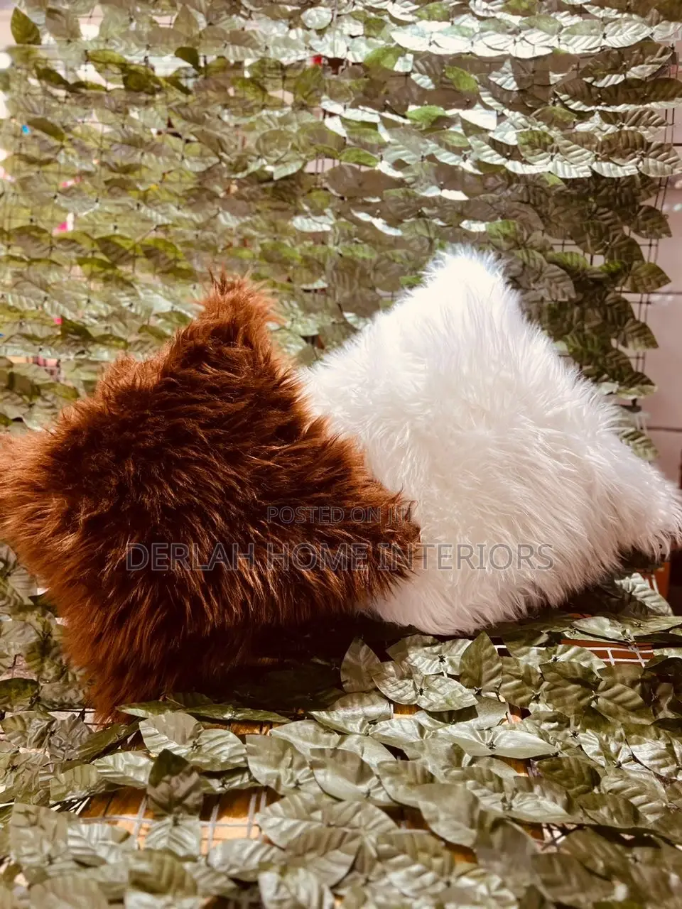 Fluffy Cushions in Maroon and White