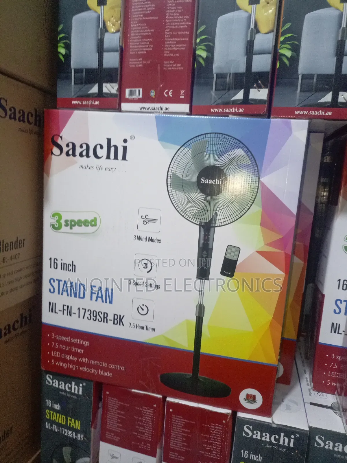 Black Sachi Standing Fan