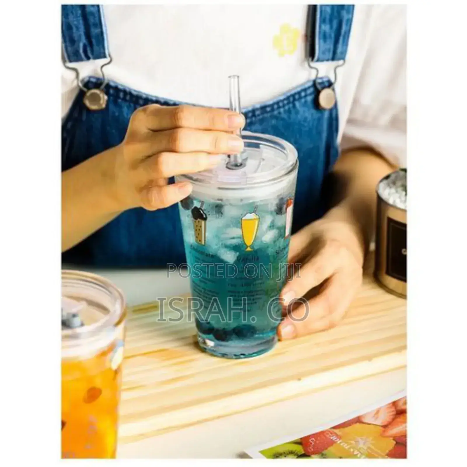 450ML Smoothie Cup, Glass Shake Tumbler With Plastic Lid