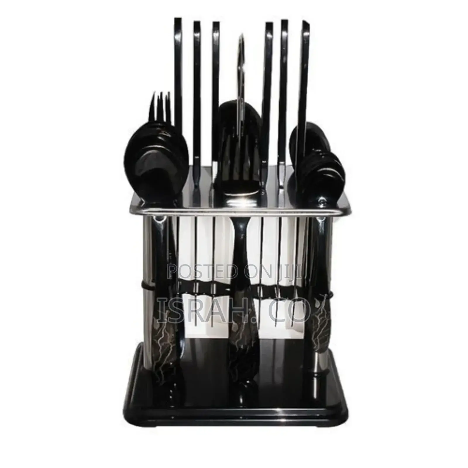 24pcs Cutlery (Forks,Spoons Knieves) With a Stand - Black