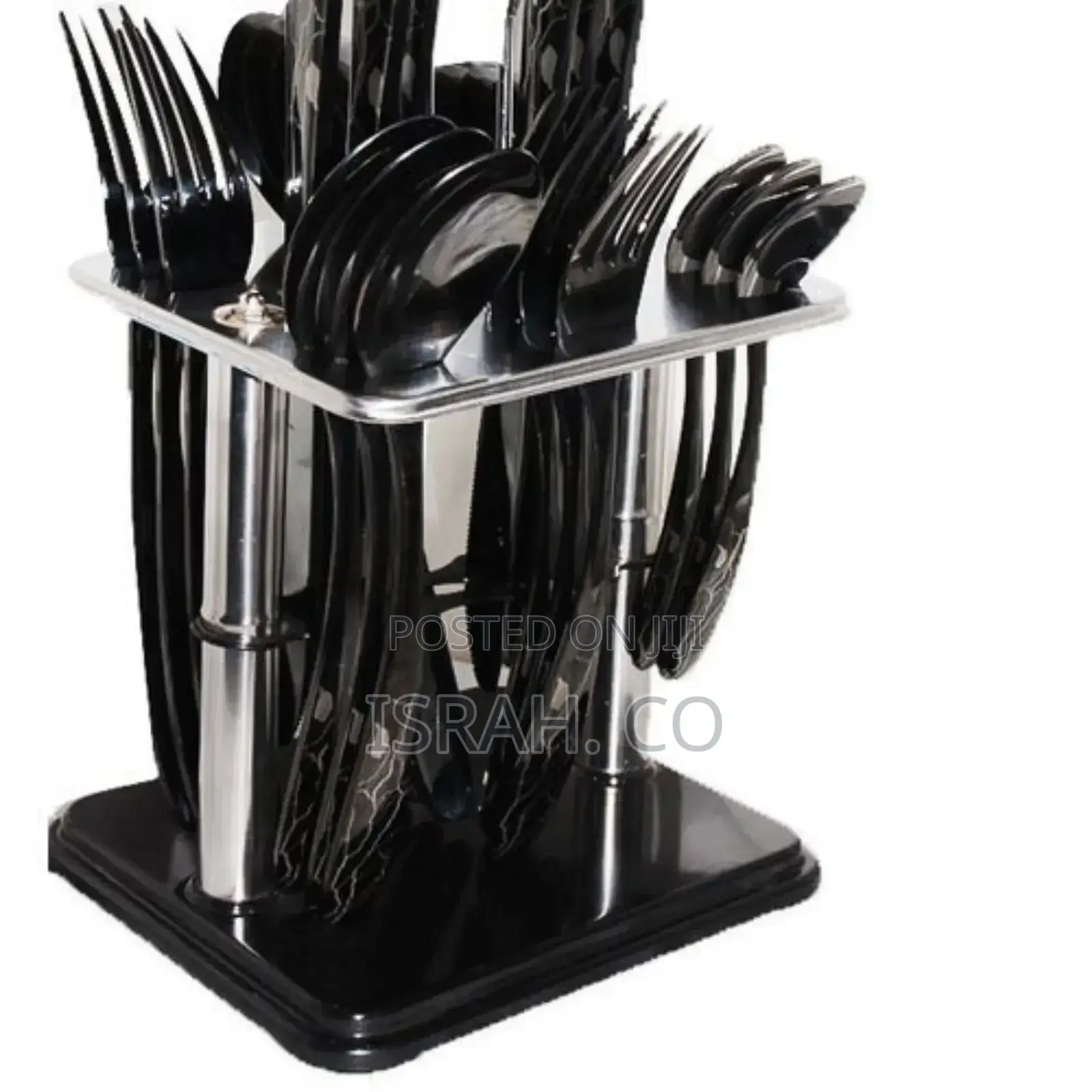 24pcs Cutlery (Forks,Spoons Knieves) With a Stand - Black