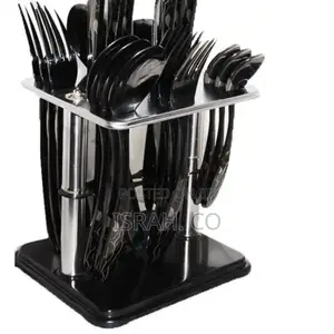 24pcs Cutlery (Forks,Spoons Knieves) With a Stand - Black
