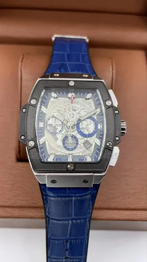 Men's Hublot Stylish Wrist Watch With Genuine Leather Blue