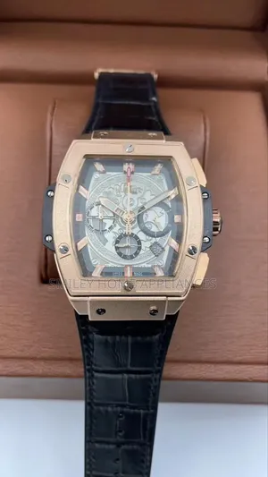 Hublot Men's Watch With Black Genuine Leather