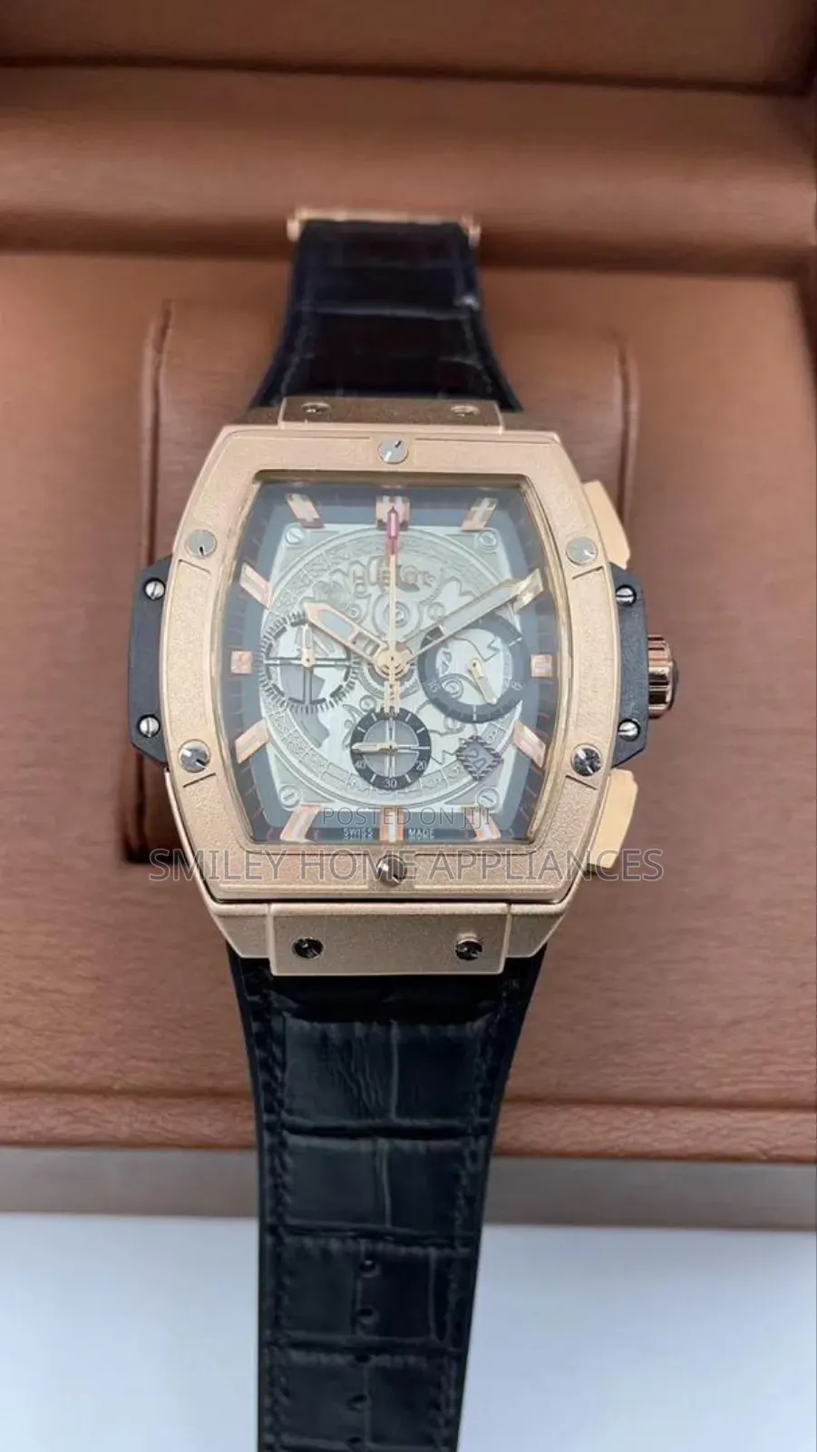 Hublot Men's Watch With Black Genuine Leather