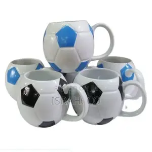 6 Pieces of Round Football Pot Coffee Tea Cups Mugs- White