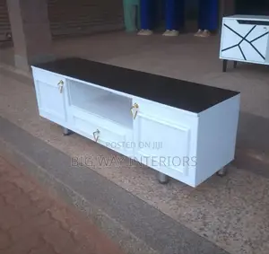 White and Black Flat Tv Stand With Metal Stands