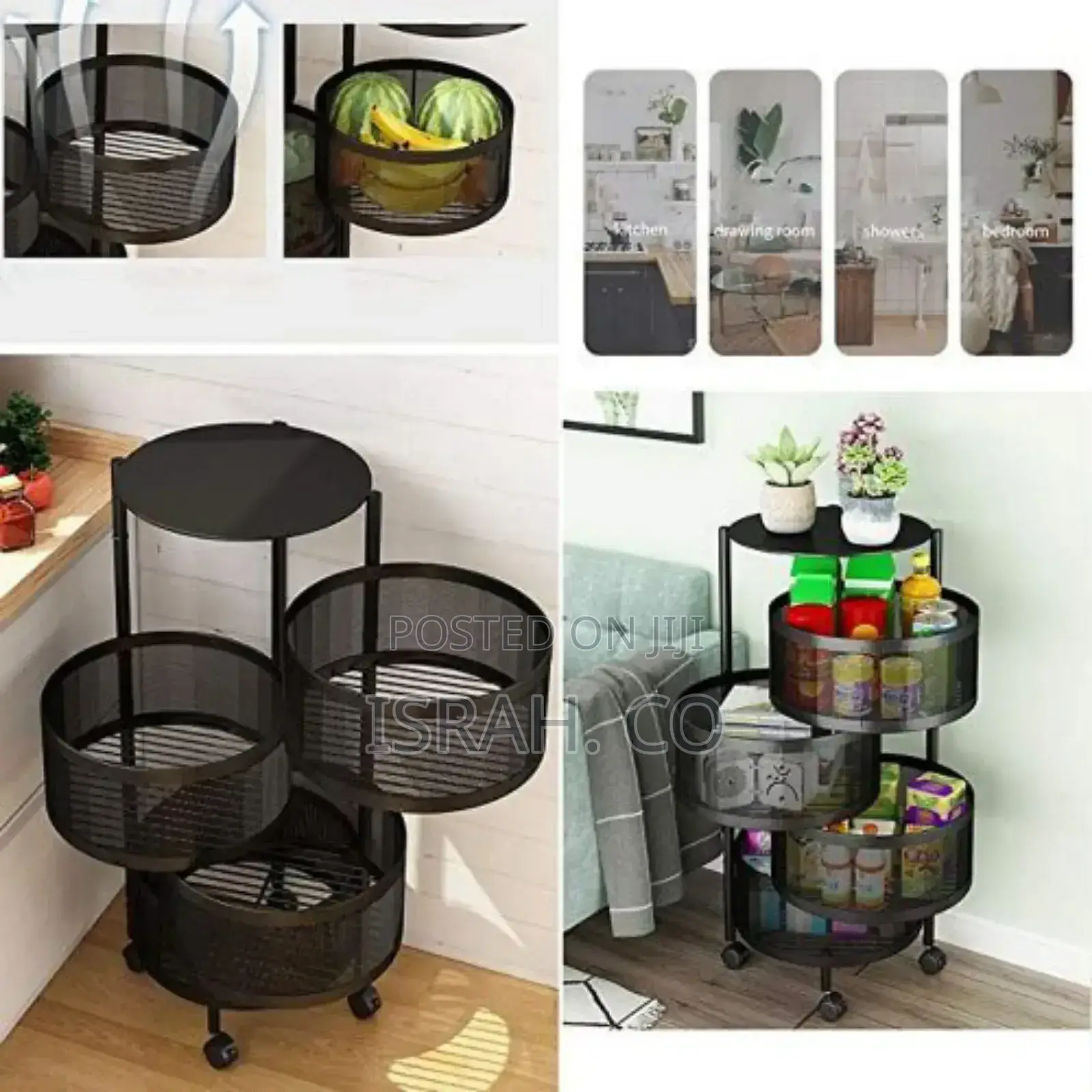3 Tier Round Kitchen, Bedroom, Bathroom Storage Rack Basket