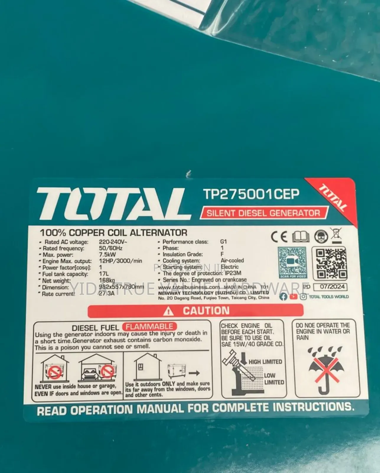 Generator Total Brand 7.5 Kva