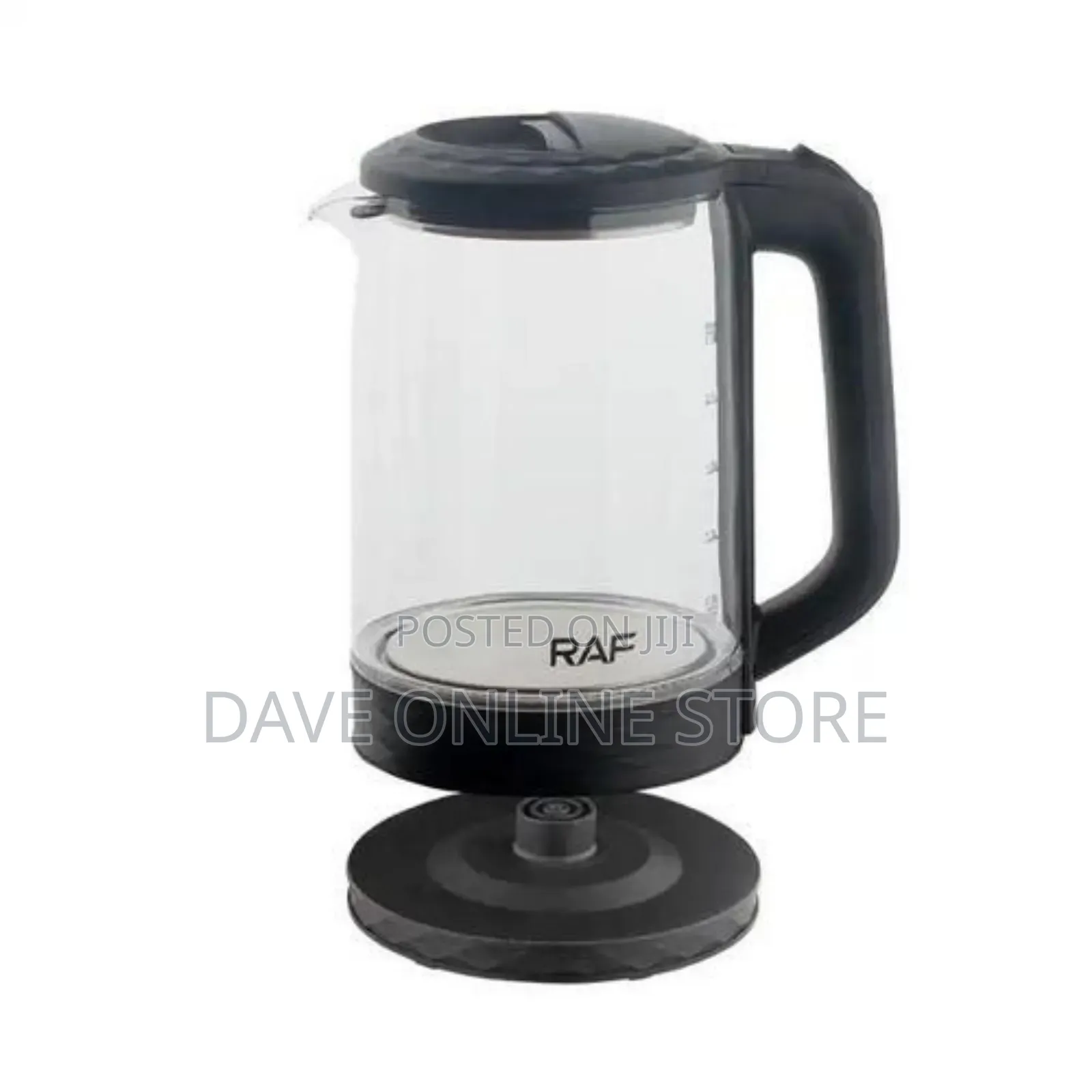 RAF 2L Clear Glass Electric Kettle Glass Body Jug -Black