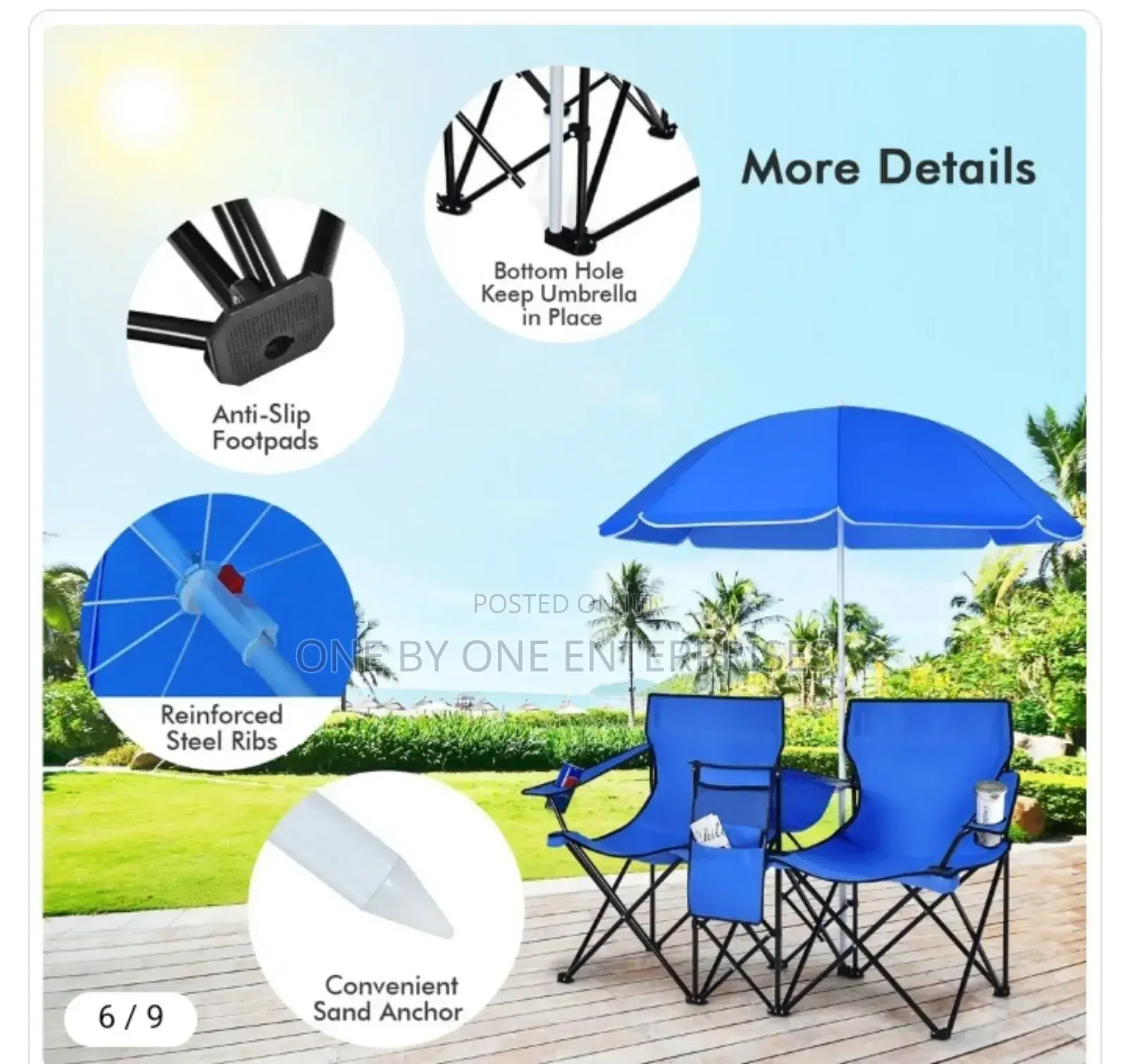 Double Portable Camping Chair With Umbrella and Ice Bag.