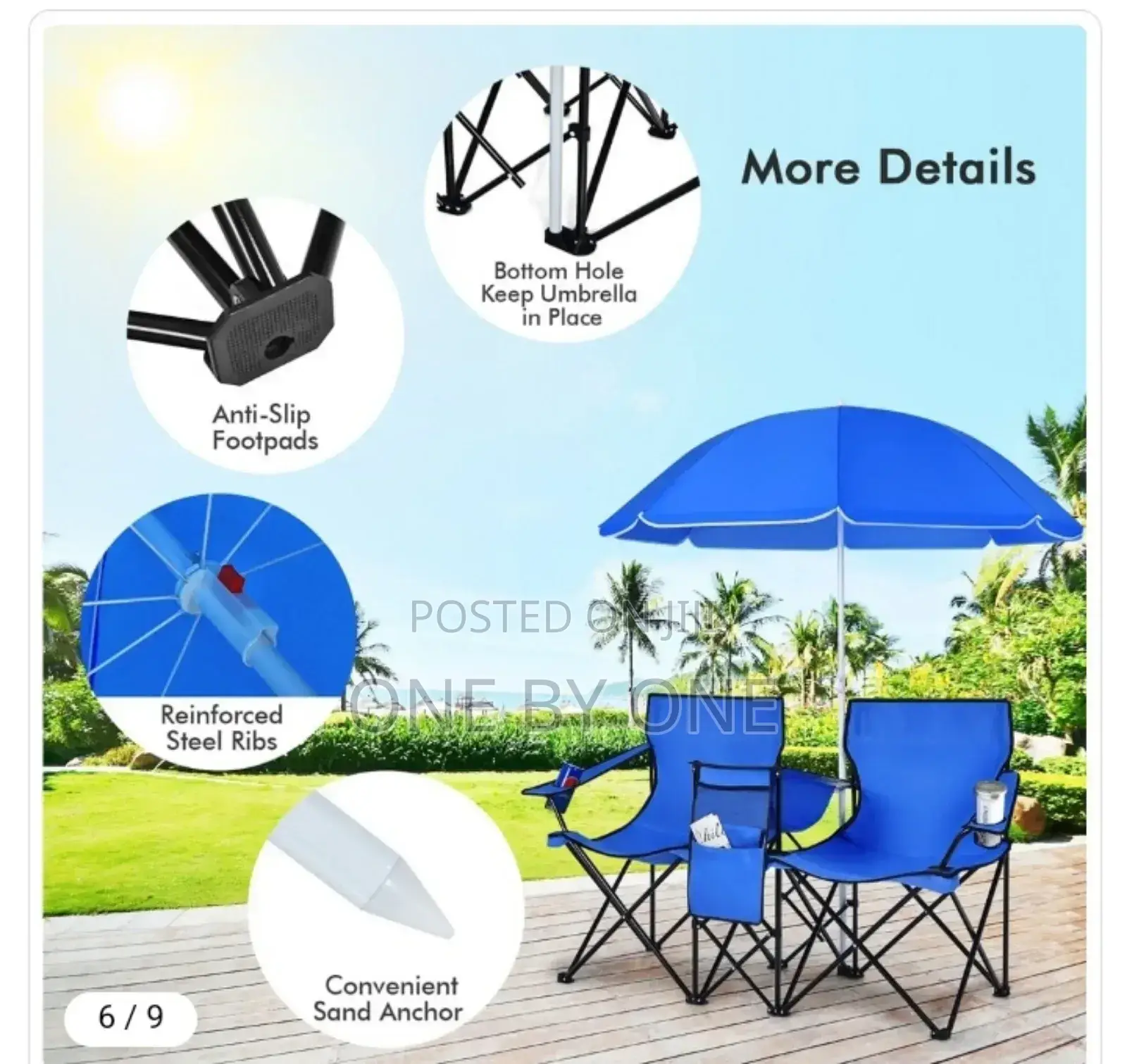 Double Portable Camping Chair With Umbrella and Ice Bag.