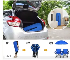 Double Portable Camping Chair With Umbrella and Ice Bag.