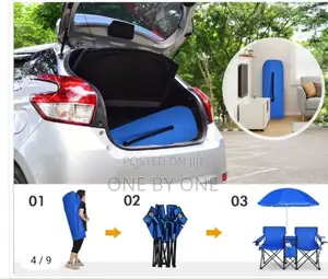 Double Portable Camping Chair With Umbrella and Ice Bag.
