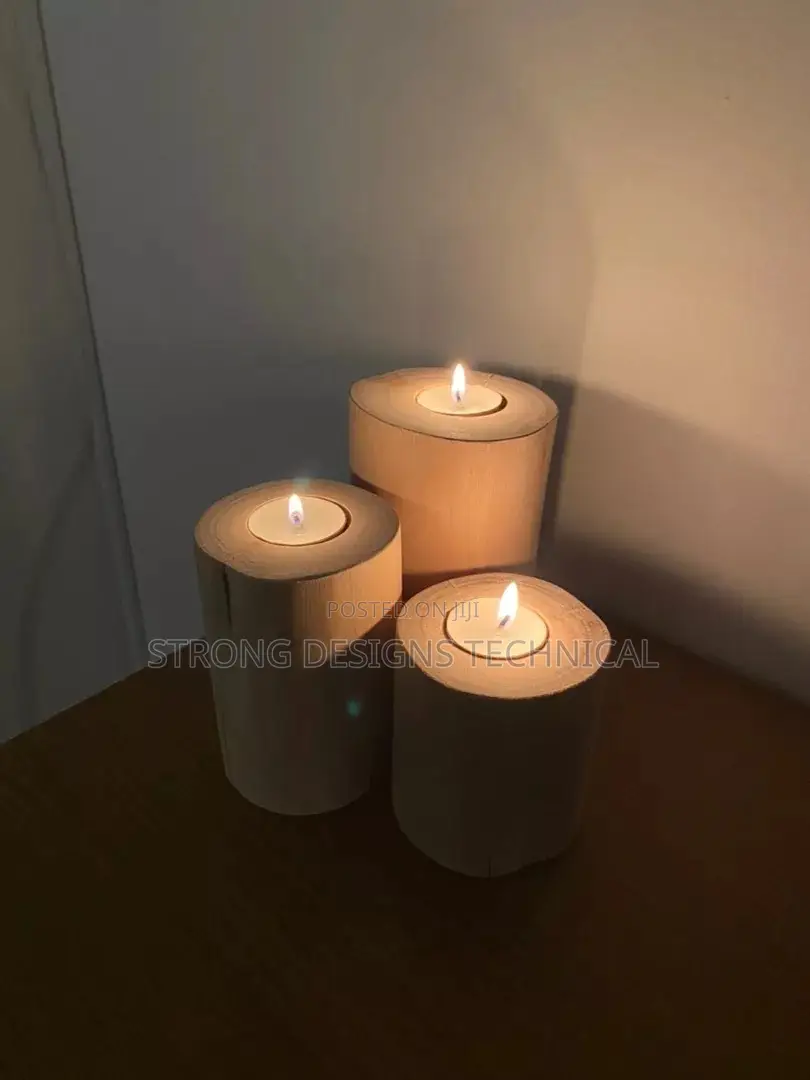 A Trio of Wooden Candle Holders for Home Decoration