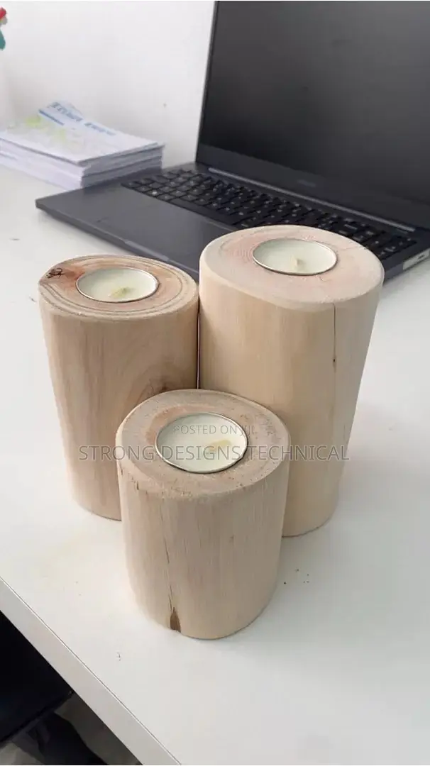 A Trio of Wooden Candle Holders for Home Decoration