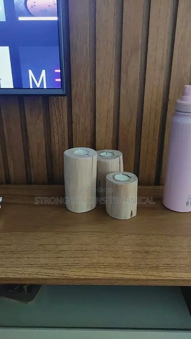 A Trio of Wooden Candle Holders for Home Decoration