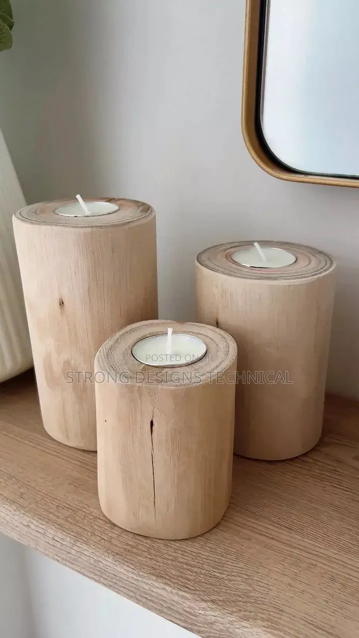 A Trio of Wooden Candle Holders for Home Decoration