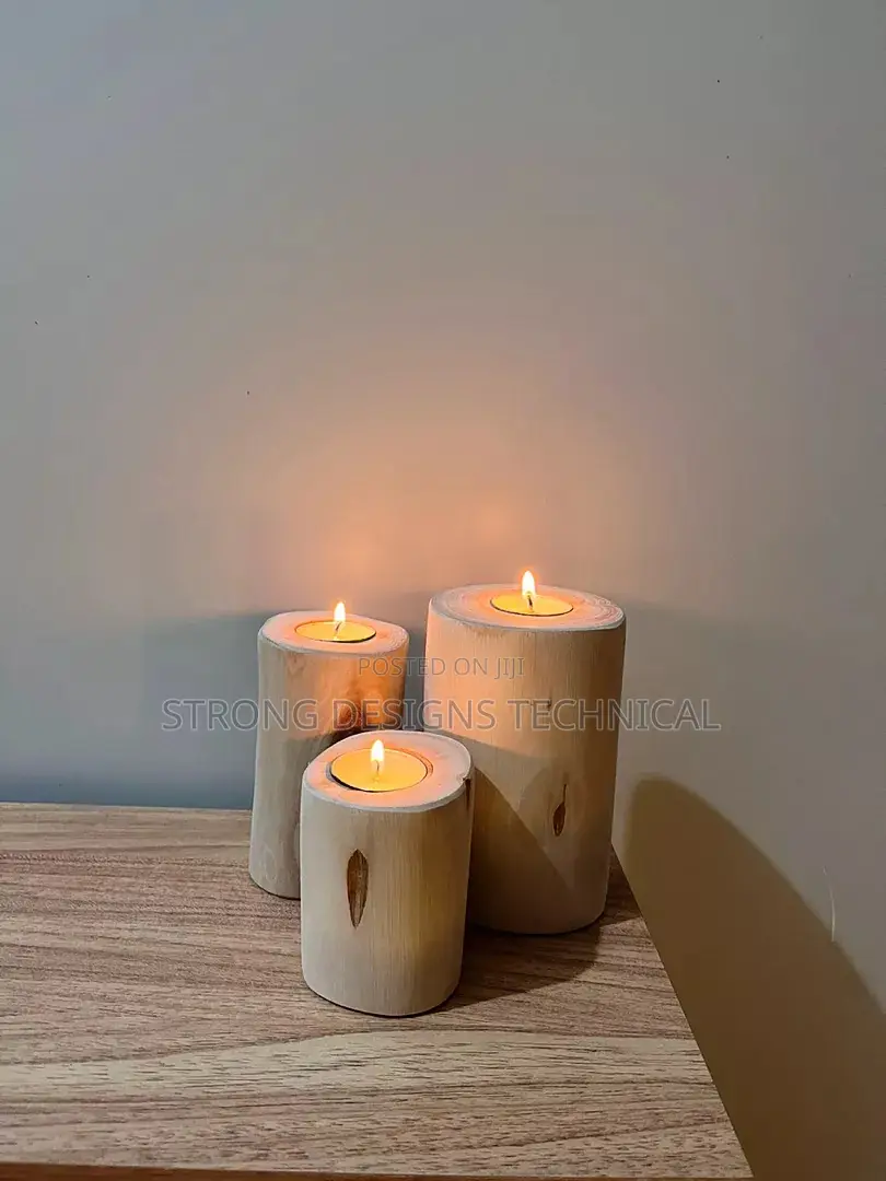 A Trio of Wooden Candle Holders for Home Decoration