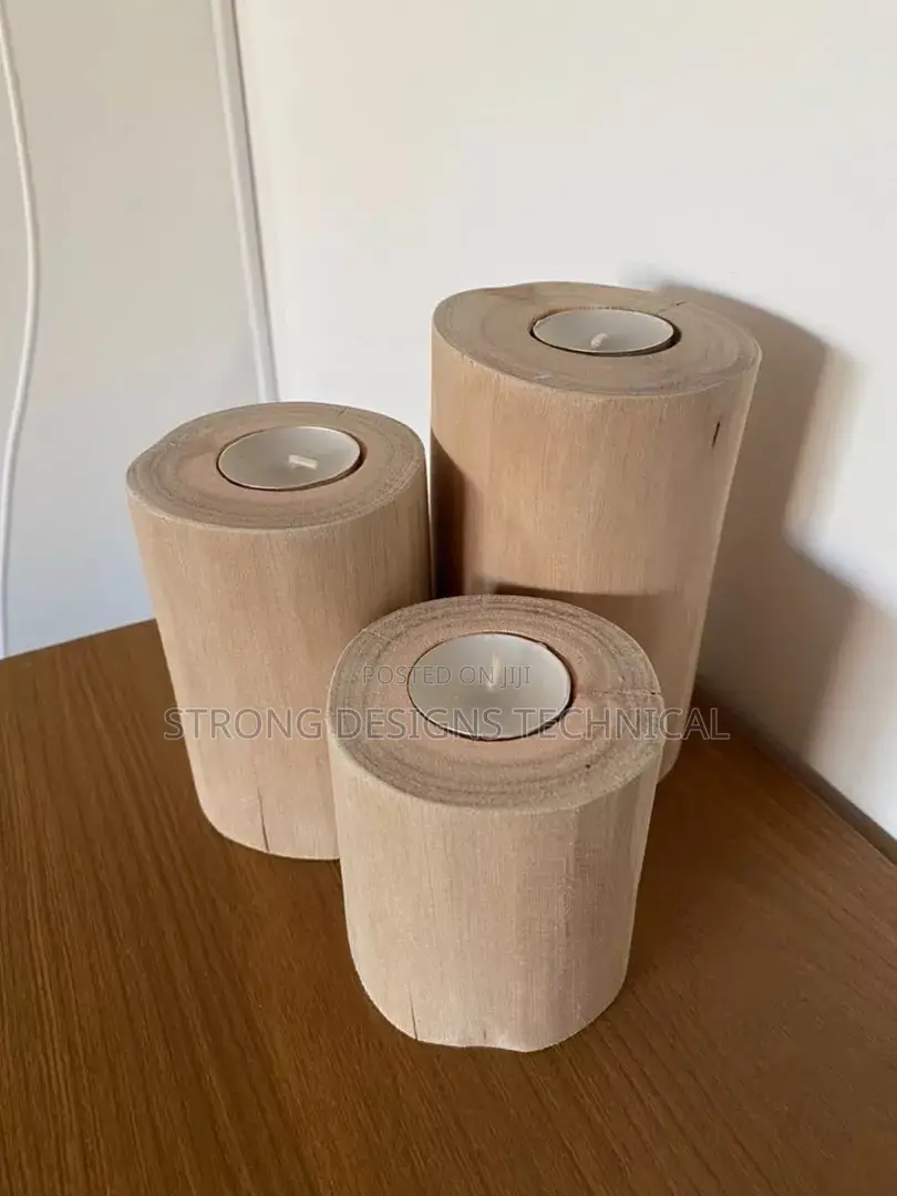 A Trio of Wooden Candle Holders for Home Decoration