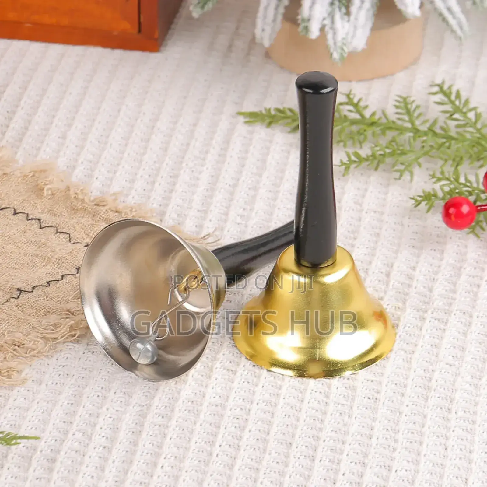 Christmas Bells Santa Hand Rattle Wood Handle Metal Bell