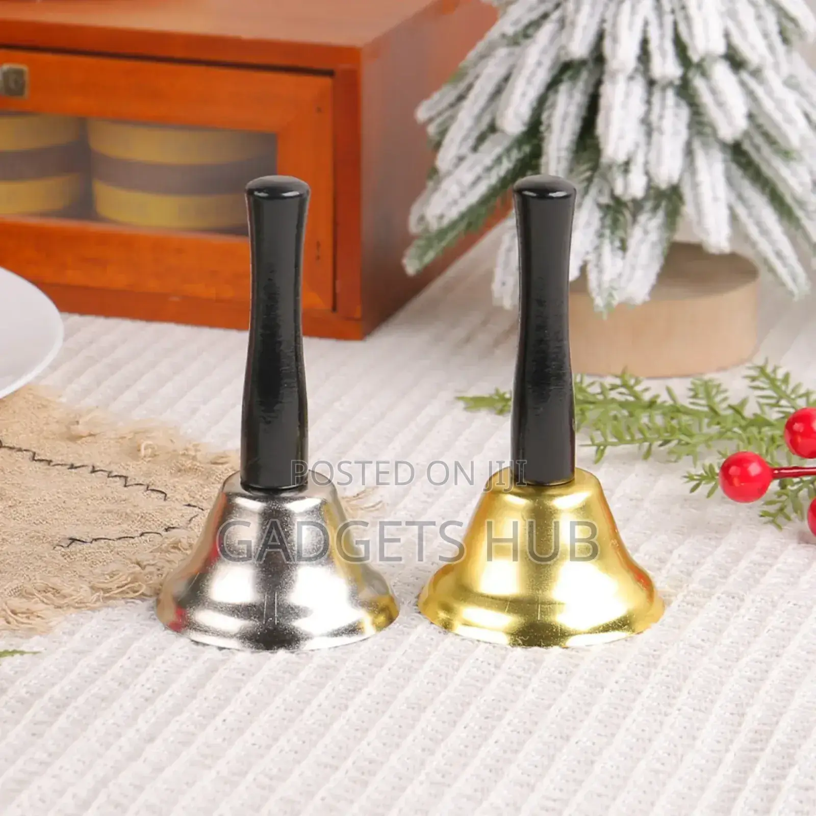 Christmas Bells Santa Hand Rattle Wood Handle Metal Bell