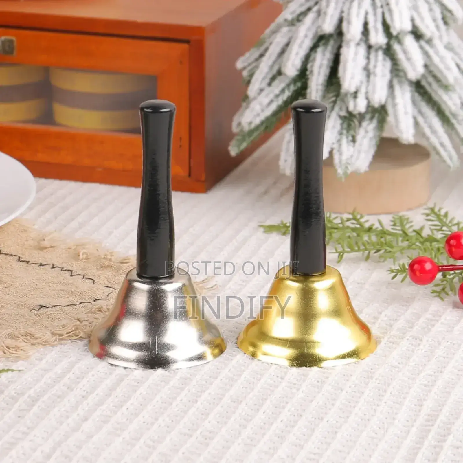 Christmas Bells Santa Hand Rattle Wood Handle Metal Bell
