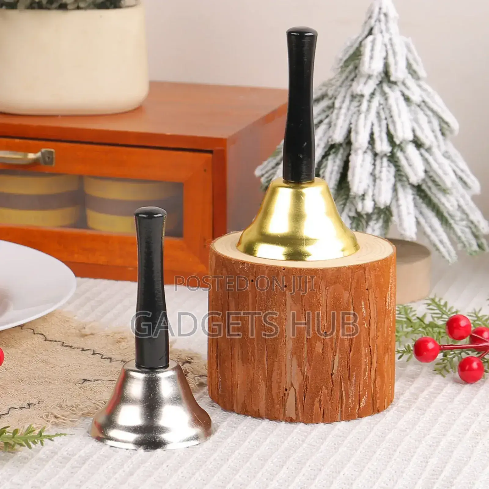 Christmas Bells Santa Hand Rattle Wood Handle Metal Bell