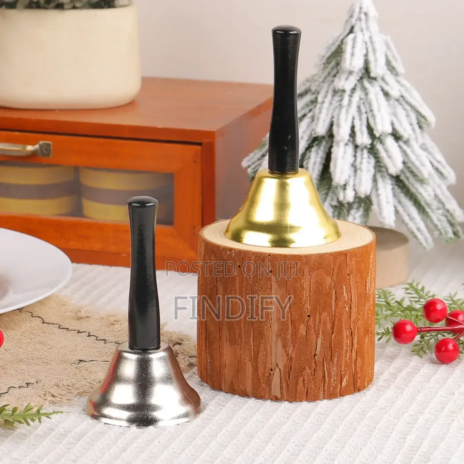 Christmas Bells Santa Hand Rattle Wood Handle Metal Bell
