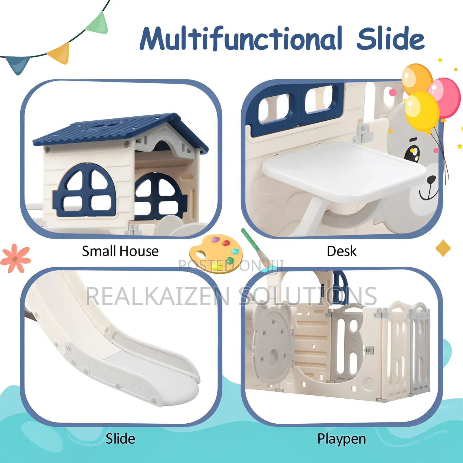 3 in 1 Multifunctional Children's Play House With Slide