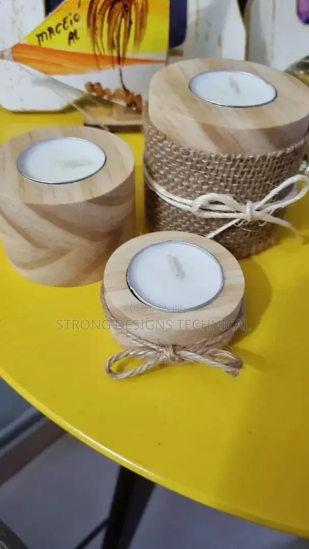 A Trio of 3 Wooden Decor Candle Holders/ Home Decoration