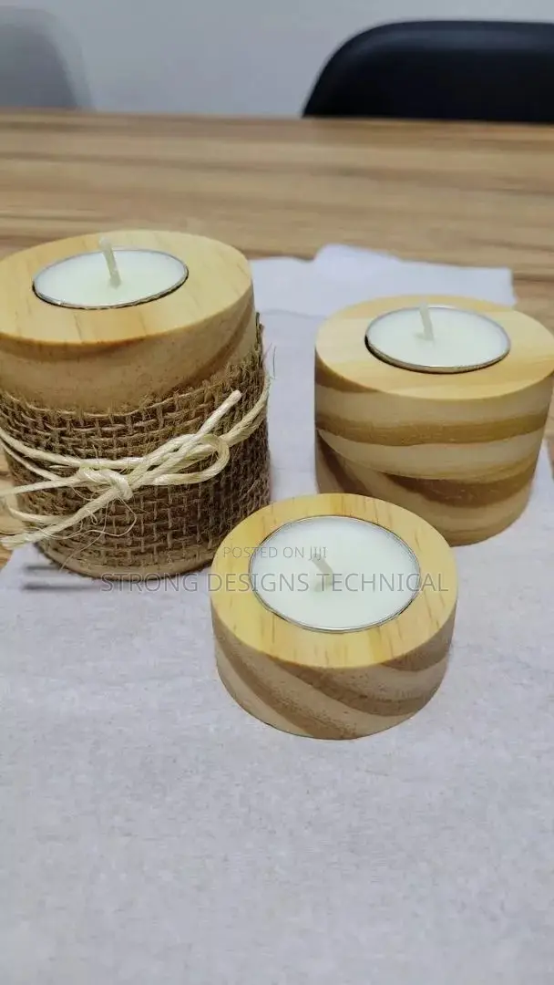 A Trio of 3 Wooden Decor Candle Holders/ Home Decoration