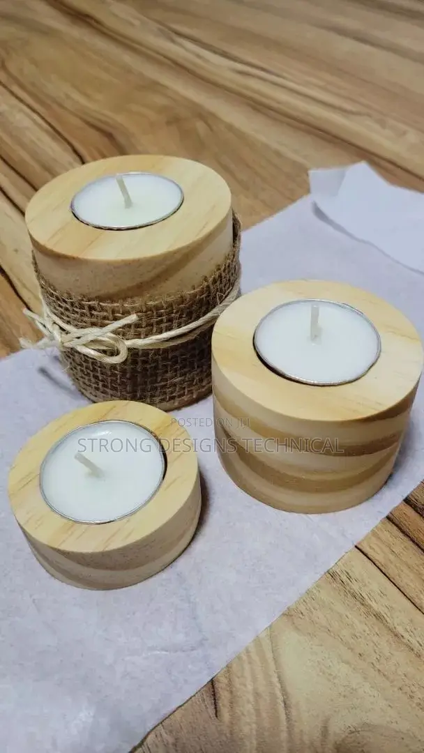A Trio of 3 Wooden Decor Candle Holders/ Home Decoration
