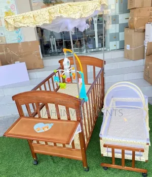 Stylish Wooden Baby Cradle Bed With Wheels