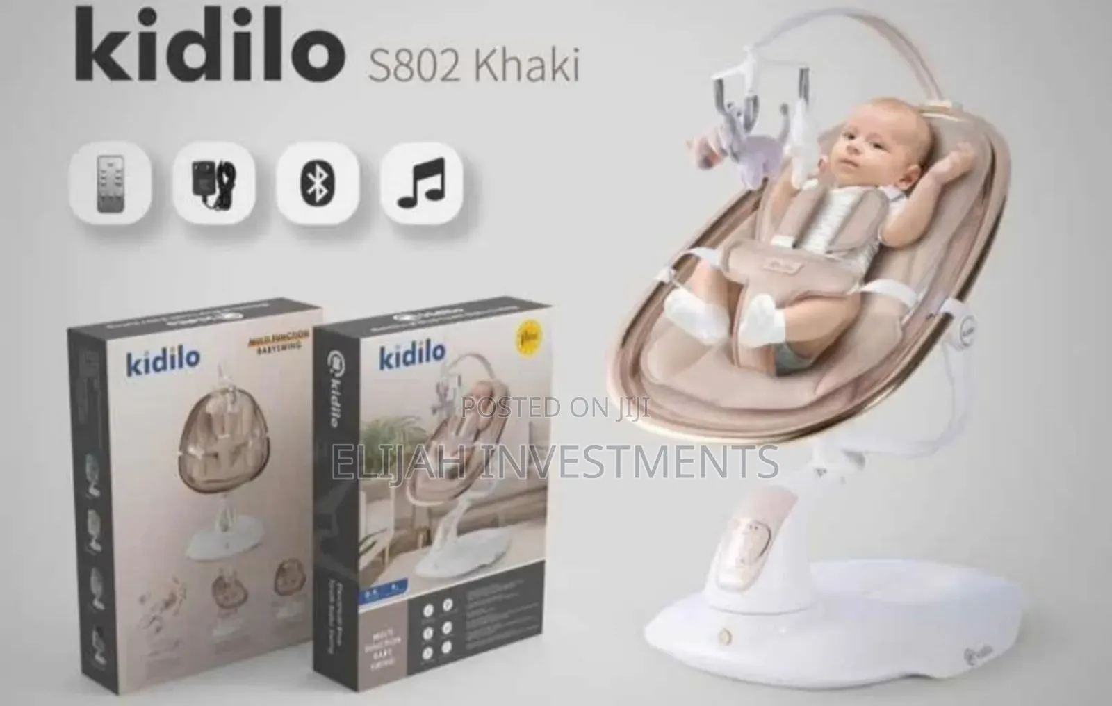 Luxurious Kidilo Grey S802 Multifunction Baby Swing