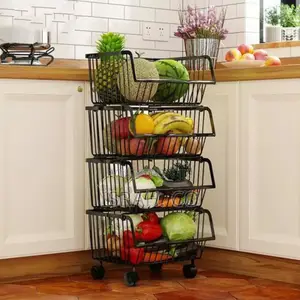 Metallic Pantry Storage Bin Rack Organizer Trolley