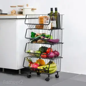 Metallic Pantry Storage Bin Rack Organizer Trolley