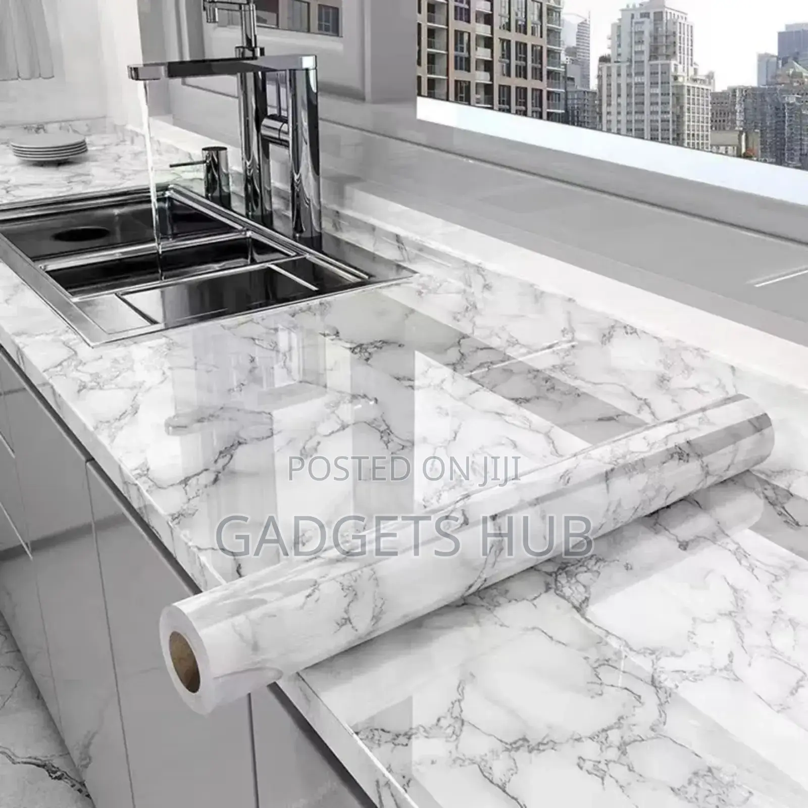 Glossy Marble Wallpaper Sticker White Adhesive Waterproof