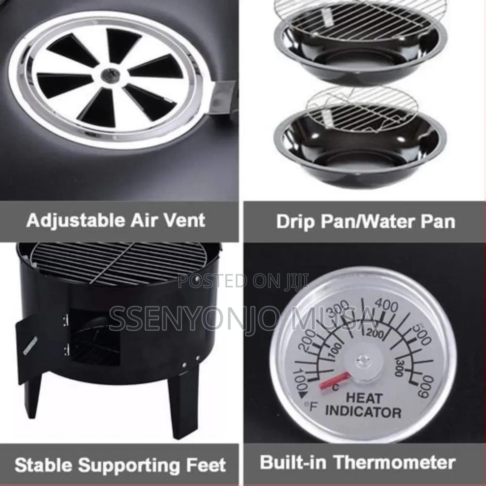 3-in-1 Charcoal Grill BBQ Smoker Oven - Black