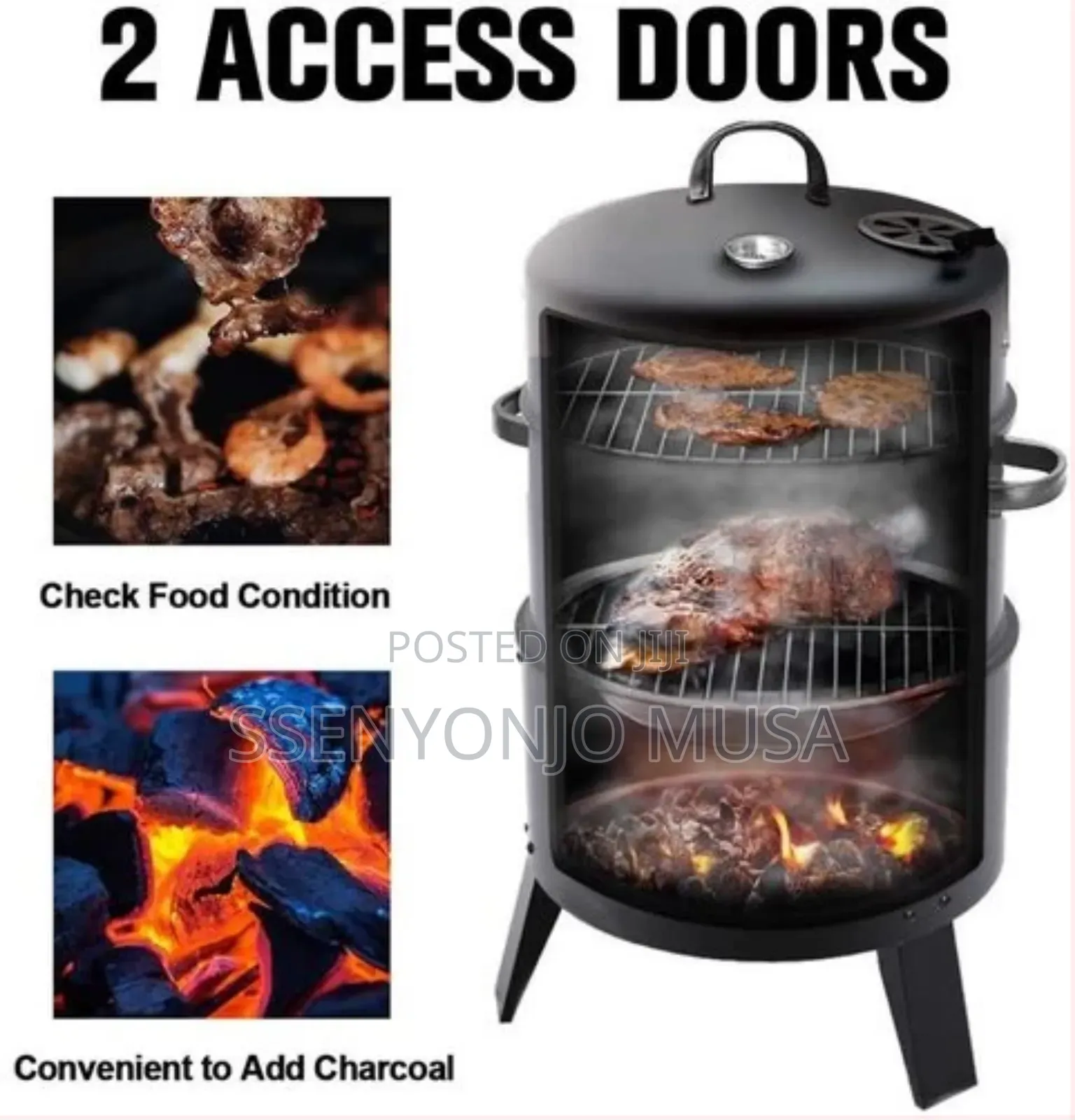 3-in-1 Charcoal Grill BBQ Smoker Oven - Black