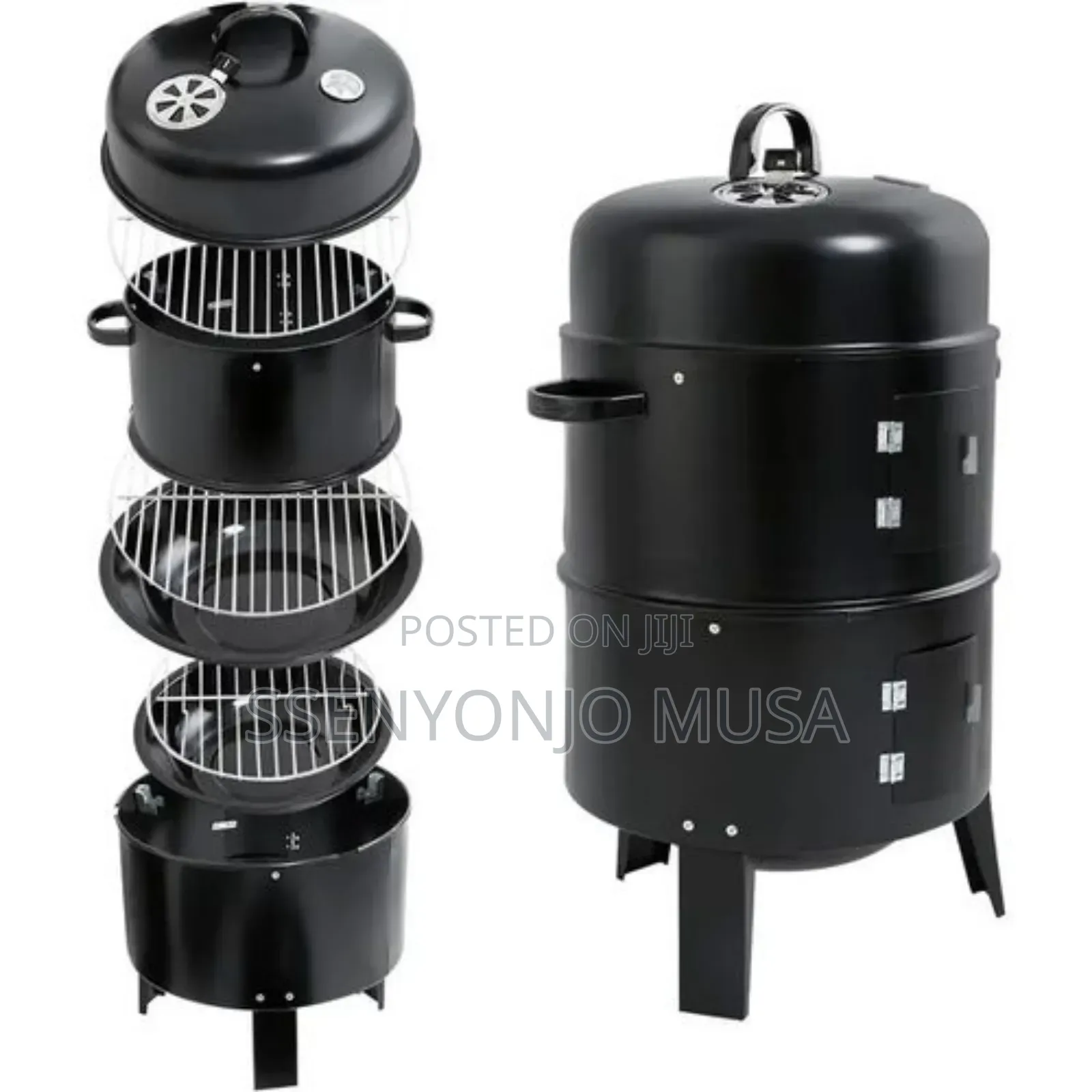3-in-1 Charcoal Grill BBQ Smoker Oven - Black