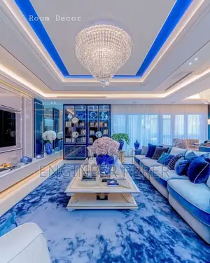 Gypsum Ceiling Light and Interior Design Blue Colour 
