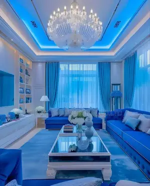 Gypsum Ceiling Light and Interior Design Blue Colour 