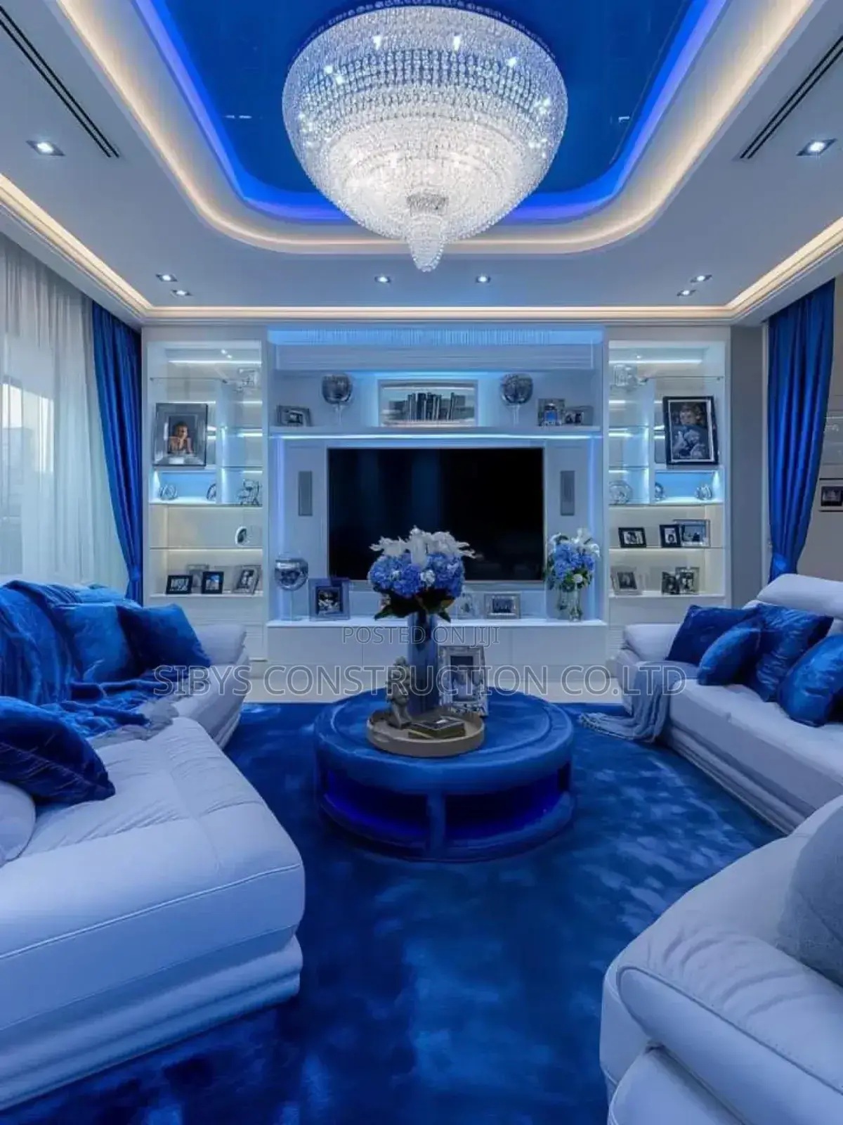 Gypsum Ceiling Light and Interior Design Blue Colour 