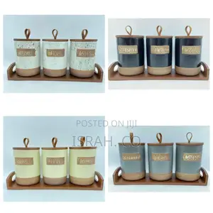 3 Piece Ceramic Canister Set for Spice Tea Coffee Sugar