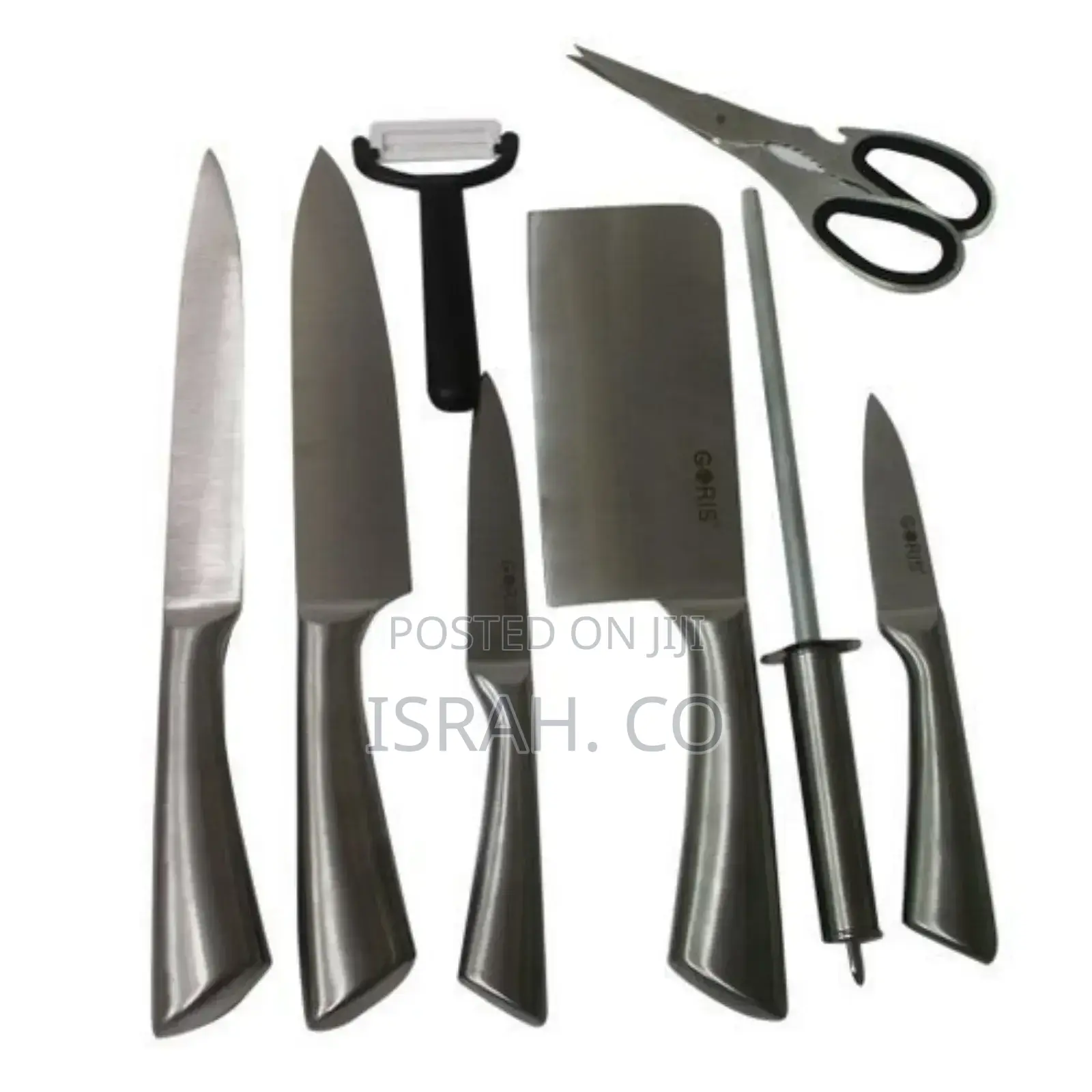 7 Piece Kitchen Knife Set on a Rotating Plate Stand - Silver