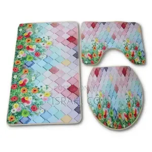 3 PCS Non-Slip Toilet Bathroom Rugs Carpets-Multi-Colour