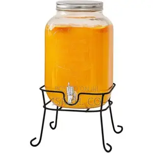 8L Glass Beverage Dispenser With Scroll Iron Stand,